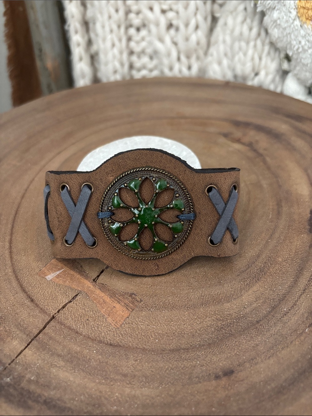 Myra Windsong Leather &Medallion Cuff Bracelet